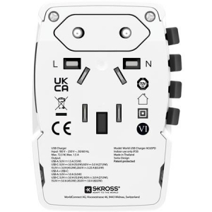 SKROSS H&aacute;l&oacute;zati t&ouml;ltő, vil&aacute;gutaz&oacute;knak, 1xUSB-A, 1xUSB-C PD, 65W, USB-C k&aacute;bel,  (SKHT65WT)