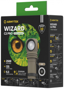 ArmyTek Wizard C2 Pro Sand White LED K&eacute;zil&aacute;mpa &Ouml;vcs&iacute;ptetővel Akkur&oacute;l &uuml;zemeltetett 2500 lm 115 g (F08701CS)