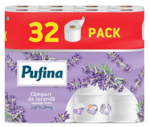 PUFINA Toalettpap&iacute;r, 3 r&eacute;tegű, kistekercses, 32 tekercs,  "Lavender Fields", levendula illattal (KHH870)