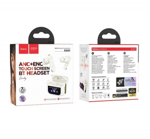Hoco EQ21 bluetooth f&uuml;lhallgat&oacute; SZTEREO (v5.4, TWS, mikrofon, akt&iacute;v zajszűrő, &eacute;rintőkijelző + t&ouml;ltőtok) FEH&Eacute;R (EQ21_W)