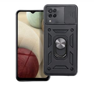 Defender szilikon telefonv&eacute;dő (&uuml;t&eacute;s&aacute;ll&oacute;s&aacute;g, tart&oacute;gyűrű, kamerav&eacute;dő) FEKETE Samsung Galaxy A12 (SM-A125F / SM-A127F) "Gigapack csomagol&aacute;s" (GP-134098)