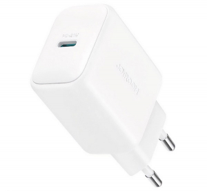 JOYROOM h&aacute;l&oacute;zati t&ouml;ltő Type-C aljzat (20W, PD gyorst&ouml;ltő 3.0 + lightning k&aacute;bel) FEH&Eacute;R (JR-TCF20_CL)