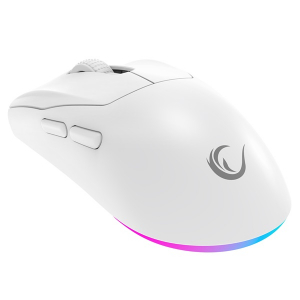 Rampage Vezeték Nélküli Egér - PROTE M5 PRO (Pixart PAW3395, Huano 80M, 26000 DPI, 500mAh, 6 gomb, RGB, Type-C, fehér) (41247)