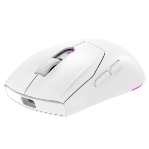 Rampage Vezeték Nélküli Egér - PROTE M5 PRO (Pixart PAW3395, Huano 80M, 26000 DPI, 500mAh, 6 gomb, RGB, Type-C, fehér) (41247)