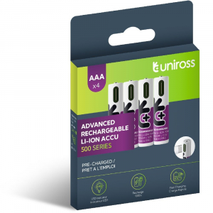 Uniross AAA USB-C 1,5V akkumul&aacute;tor 4db/csomag