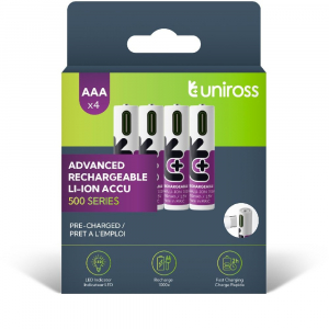 Uniross AAA USB-C 1,5V akkumul&aacute;tor 4db/csomag