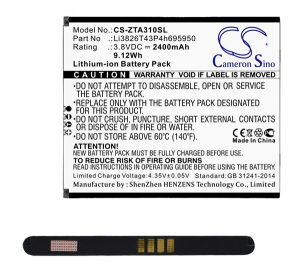 Cameron Sino Li-Ion akku (3.8V/2400mAh, ZTE Li3826T43P4h695950 kompatibilis) FEKETE ZTE Blade A3 2020 (CS-ZTA310SL)