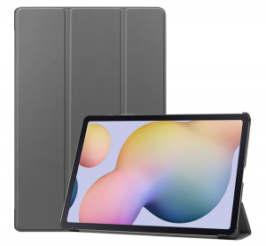 Tok álló, bőr hatású (aktív FLIP, oldalra nyíló, TRIFOLD, asztali tartó) SÖTÉTSZÜRKE Samsung Galaxy Tab S7 Plus WIFI 5G (SM-T976) "Gigapack csomagolás