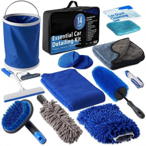 Wooze Car Cleaner Set 14 részes autó tisztító készlet, külső és belső tisztításhoz, táskával, kék (TS13623)