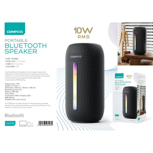OMEGA Hangszóró 10W Bluetooth V5.1, hordozható, RMS, RGB, fekete (OGQ156)