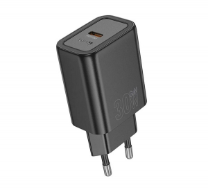 Hoco N63 h&aacute;l&oacute;zati t&ouml;ltő USB+Type-C aljzat (30W, 3A, PD gyorst&ouml;ltő 3.0) FEKETE (N63_USB_TYPEC_B)
