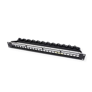 Roline Patch panel STP 19", 24 port, kapcsos r&ouml;gz&iacute;t&eacute;si lehtős&eacute;ggel, fekete (26.11.0390-5)