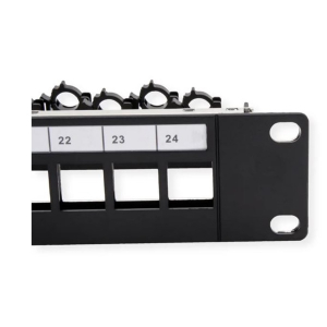 Roline Patch panel STP 19", 24 port, kapcsos r&ouml;gz&iacute;t&eacute;si lehtős&eacute;ggel, fekete (26.11.0390-5)