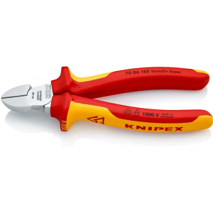 KNIPEX oldalcs&iacute;pő fog&oacute; (oldalv&aacute;g&oacute;), 1000V szigetelt, kr&oacute;mozott, 160mm, bliszteres kivitel,  SB (70 06 160)
