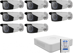 Hikvision 8 varifokális infrakamerás  HDTVI 8 db HDTVI varifokális kamera (infra LED), 8 csatornás HDTVI/AHD képrögzítő,1000 GB HDD.