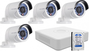 Hikvision 4 infrakamerás  HDTVI 4 db HDTVI kamera (infra LED), 4 csatornás HDTVI/AHD képrögzítő, 1000 GB HDD.