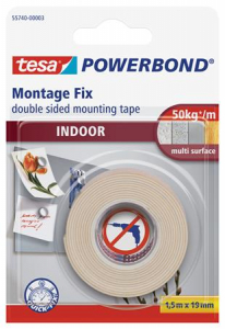Tesa Ragaszt&oacute;szalag, k&eacute;toldalas, belt&eacute;ri, 19 mm x 1,5 m,  "Powerbond" (TE55740)