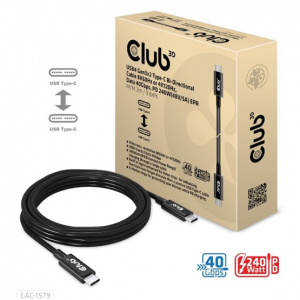 Club3D USB4 Gen3x2 Type-C Bi-Directional Cable 8K60Hz or 4K120Hz, Data 40Gbps, PD 240W(48V/5A) EPR M/M 3m (CAC-1579)
