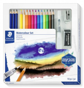 STAEDTLER Akvarell ceruza k&eacute;szlet, ecsettel, rad&iacute;rral, hegyezővel, grafitceruz&aacute;val,  "146 10C", 12 k&uuml;l&ouml;nb&ouml;ző sz&iacute;n (TS6114610C)