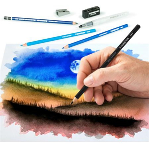 STAEDTLER Akvarell ceruza k&eacute;szlet, ecsettel, rad&iacute;rral, hegyezővel, grafitceruz&aacute;val,  "146 10C", 12 k&uuml;l&ouml;nb&ouml;ző sz&iacute;n (TS6114610C)