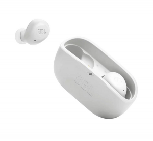 JBL VIBE BUDS bluetooth f&uuml;lhallgat&oacute; SZTEREO (v5.2, TWS, mikrofon, m&eacute;lyhang kiemel&eacute;s, IP54 + t&ouml;ltőtok) FEH&Eacute;R (-VIBEBUDS-WHT)