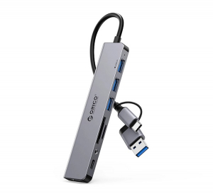 Orico USB+Type-C HUB 8in2 (eloszt&oacute;, 4 USB+Type-C+3.5mm jack+2 TF/SD k&aacute;rtya aljzat, 30cm) S&Ouml;T&Eacute;TSZ&Uuml;RKE (YSA8-U3)