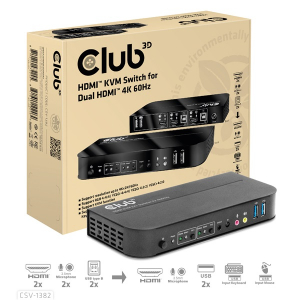 Club3D KVM Switch -  (Dual HDMI, 4K60Hz, USB, PC KVM funkci&oacute;, HDR, 3D t&aacute;mogat&aacute;s) (CSV-1382)