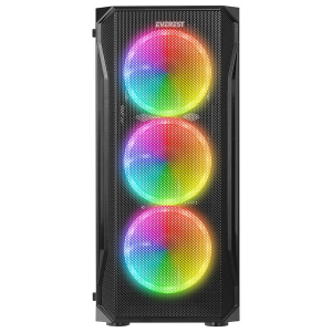 Everest Számítógépház - X-RACER (fekete; üveg; ATX; alsó táp; 4x120mm LED, 1xUSB3.0 + 2xUSB2.0) (42432)