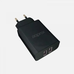 Approx Telefon t&ouml;ltő - 2db USB2.0, 5V/2.4A, Fekete (APPUSBWALL24B)
