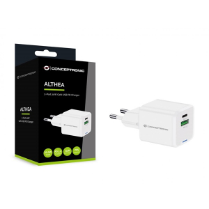 Conceptronic telefon t&ouml;ltő adapter -  (USB-C+USB-A, 20W, feh&eacute;r) (ALTHEA15W)