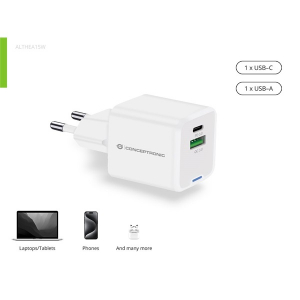 Conceptronic telefon t&ouml;ltő adapter -  (USB-C+USB-A, 20W, feh&eacute;r) (ALTHEA15W)