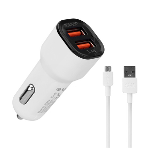 S-link Aut&oacute;s t&ouml;ltő - SL-EC30M (2db USB, 5V/2.4A/3,4A, 17W, Micro usb, 100cm adat+t&ouml;ltők&aacute;bel, feh&eacute;r) (35679)