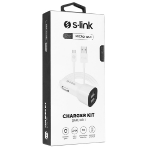 S-link Aut&oacute;s t&ouml;ltő - SL-EC30M (2db USB, 5V/2.4A/3,4A, 17W, Micro usb, 100cm adat+t&ouml;ltők&aacute;bel, feh&eacute;r) (35679)