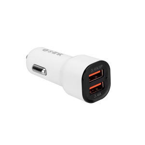 S-link Aut&oacute;s t&ouml;ltő - SL-EC30M (2db USB, 5V/2.4A/3,4A, 17W, Micro usb, 100cm adat+t&ouml;ltők&aacute;bel, feh&eacute;r) (35679)