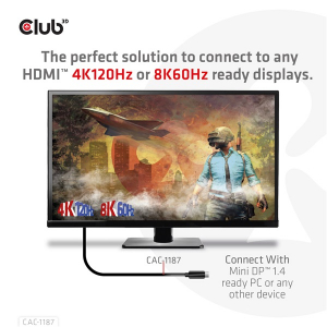 Club3D &Aacute;talak&iacute;t&oacute; -  (Mini DisplayPort 1.4 to HDMI 4K120Hz / 8K60Hz HDR10+, 1.8m) (CAC-1187)