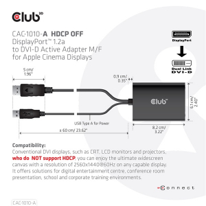 Club3D &Aacute;talak&iacute;t&oacute; - CAC-1010 (DisplayPort to Dual Link DVI-D, akt&iacute;v, 4K30Hz, HDCP ON) (CAC-1010-A)