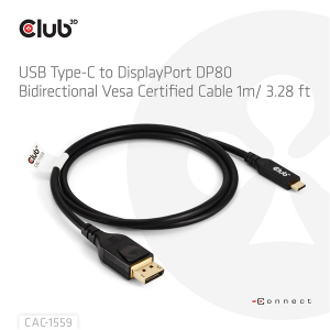 Club3D K&aacute;bel -  (USB-C to DisplayPort 2.1, DP80 Bidirectional, 1m, 8K60Hz) (CAC-1559)