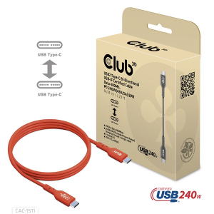Club3D K&aacute;bel -  (USB2 Type-C, 480Mb, 240W PD EPR, 1m, Bidirektional, USB-IF tan&uacute;s&iacute;tv&aacute;ny) (CAC-1511)
