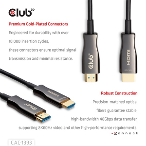 Club3D K&aacute;bel -  (HDMI 2.1 Ultra High Speed, Hybrid AOC, 4K120Hz, 8K60Hz, 48Gbps, M/M, 50m) (CAC-1393)