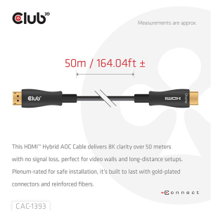 Club3D K&aacute;bel -  (HDMI 2.1 Ultra High Speed, Hybrid AOC, 4K120Hz, 8K60Hz, 48Gbps, M/M, 50m) (CAC-1393)