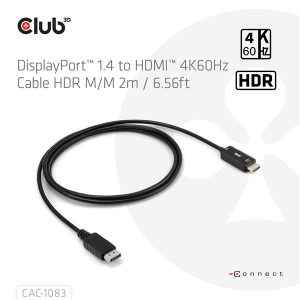 Club3D K&aacute;bel -  (DisplayPort 1.4 to HDMI 2.0, akt&iacute;v adapter, 4K60Hz, HDR, 2m) (CAC-1083)