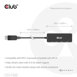Club3D &Aacute;talak&iacute;t&oacute; -  (DisplayPort 2.1 to 3xHDMI, 8K60Hz, HDR, HDCP 2.3, HPD, ALT mode) (CSV-7330)