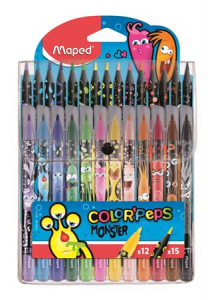 Maped Filctoll &eacute;s sz&iacute;nes ceruza k&eacute;szlet,  "Color`Peps Monster" 12+15 k&uuml;l&ouml;nb&ouml;ző sz&iacute;n (IMA984718)