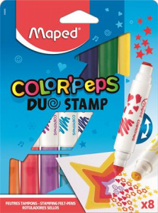 Maped Filctoll k&eacute;szlet, 7,5 mm, k&eacute;tv&eacute;gű,  "Color`Peps Duo Stamp" 8 k&uuml;l&ouml;nb&ouml;ző sz&iacute;n &eacute;s minta (IMA846808)