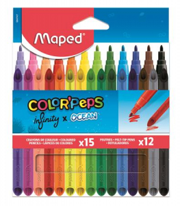 Maped Sz&iacute;nes ceruza &eacute;s filctoll k&eacute;szlet,  "Color`Peps INFINITY", 15+12 k&uuml;l&ouml;nb&ouml;ző sz&iacute;n (IMA984747)