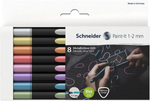 SCHNEIDER Met&aacute;lf&eacute;nyű filctoll k&eacute;szlet, 1-2 mm,  "Paint-It 020", 8 k&uuml;l&ouml;nb&ouml;ző sz&iacute;n (TSC020V8)