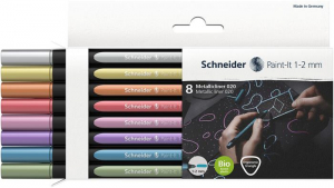 SCHNEIDER Met&aacute;lf&eacute;nyű filctoll k&eacute;szlet, 1-2 mm,  "Paint-It 020", 8 k&uuml;l&ouml;nb&ouml;ző sz&iacute;n (TSC020V8)