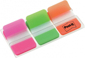 3M POST-IT Jel&ouml;lőc&iacute;mke, műanyag, megerős&iacute;tett, 3x22 lap, 25x38 mm, , vegyes (LP686PGO)