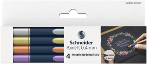SCHNEIDER Met&aacute;lf&eacute;nyű rollertoll k&eacute;szlet, 0,4 mm,  "Paint-It 050" 4 k&uuml;l&ouml;nb&ouml;ző sz&iacute;n (TSC050V4)