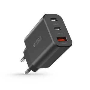 Tech-Protect NC30W h&aacute;l&oacute;zati t&ouml;ltő adapter 2 x Type-C + USB-A aljzat QC3 fekete